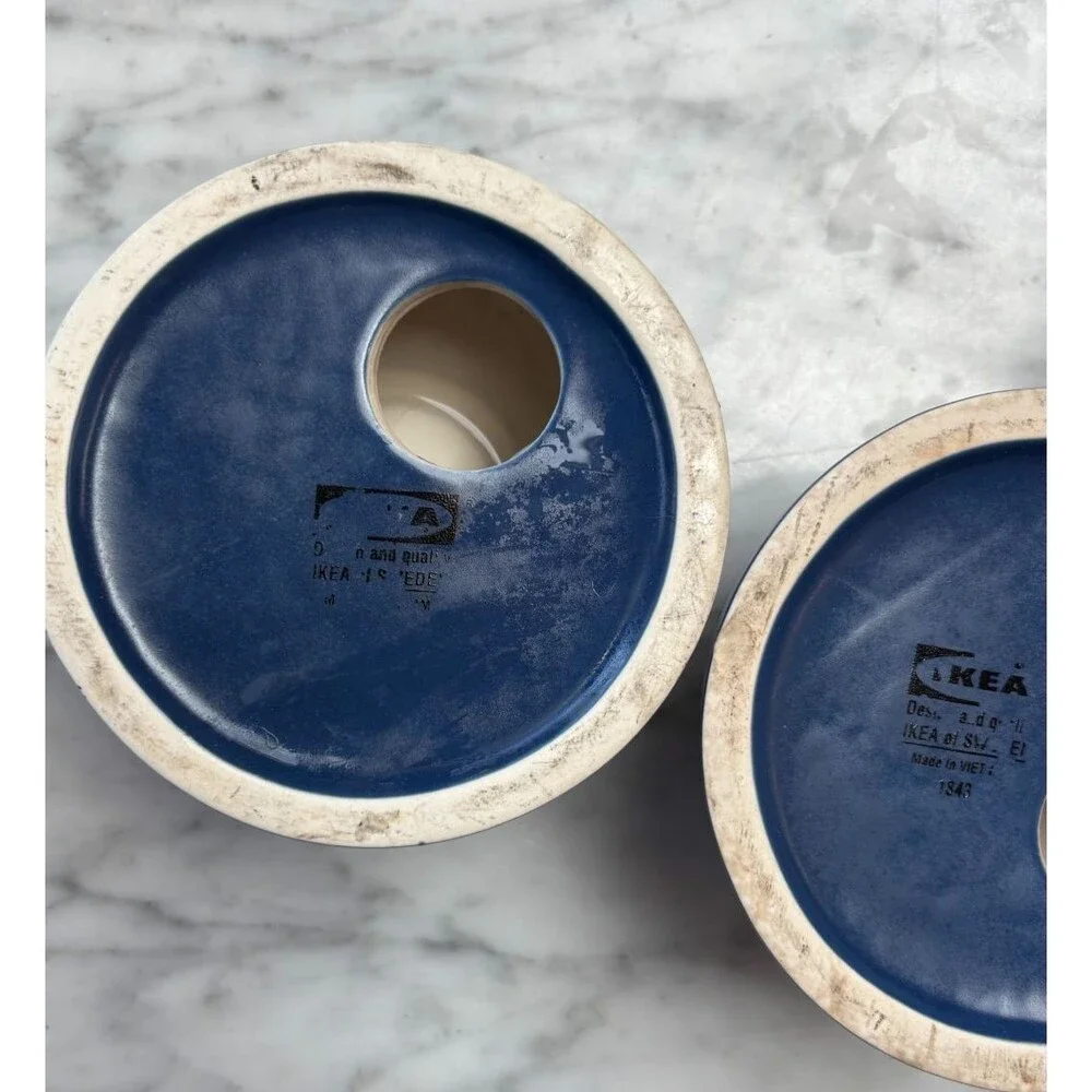 Vintage IKEA Blue Ceramic Tealight Candle Holder 18431 2003 Modern Home Decor